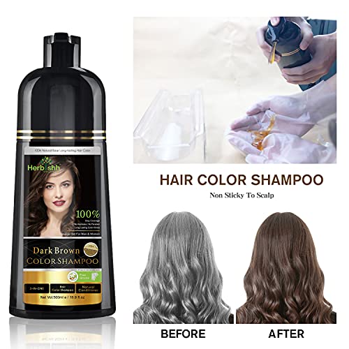Herbishh Hair Color Shampoo за сива коса – Magic Hair Dye Shampoo – Петна косата за няколко минути–Устойчив–500 мл–3-В-1