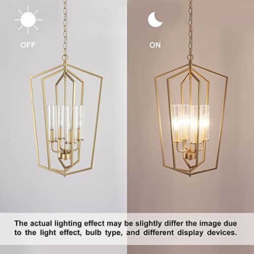 Durent Lighting Модерна Златен Полилей, 4-Светлина на Въртящата Геометричен Фенер Висящ Лампа с Посеянным Стъклен Абажуром