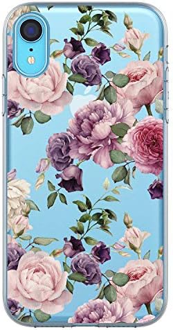 Калъф SPEVERT е Съвместим с iPhone XR Case Clear Flower Pattern Printed Design Прозрачен Твърд Калъф с Броня TPU за iPhone XR 6,1 инча 2018 Освободен - Purple Flower