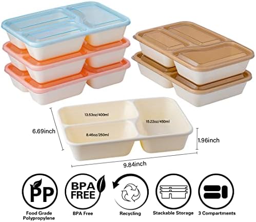 GIOOU Lunch Bento Box 3 Отделение на Съда за готвене 6 Броя Хранителни Контейнери, 37 грама, BPA Безплатно