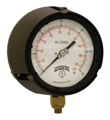 Winters НПК Series Phenolic Dual Scale Process Pressure Gauge with Brass Internals, 30 Hg Vacuum-0-100 psi/kpa, 4-1/2