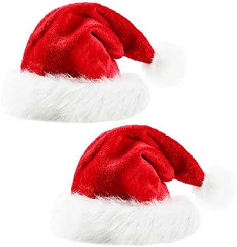 2 броя Коледни Шапки, Делукс Класически Червен Дядо Шапка Бяла Изкуствена Кожа Тапицерия Комфорт Двойна Подложка Плюшени