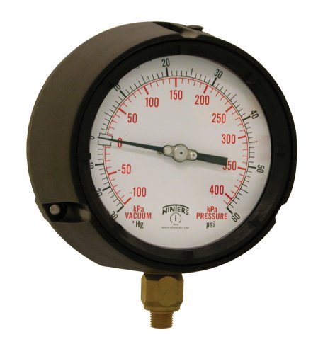 Winters НПК Series Phenolic Dual Scale Process Pressure Gauge with Brass Internals, 30 Hg Vacuum-0-60 psi/kpa, 4-1/2 Dial