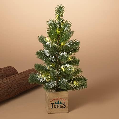 Един Празничен Начин 15-Инчов Селски Осветена от Настолна Коледно Дърво в Дървена Кутия Селска Къща – Декоративна Малка