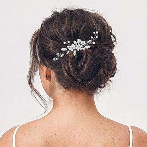 Unicra Silver Bride Wedding Hair Пин Pearl Bridal Hair Pieces Crystal Hair Accessories Flower Prom Hair Clip for Women