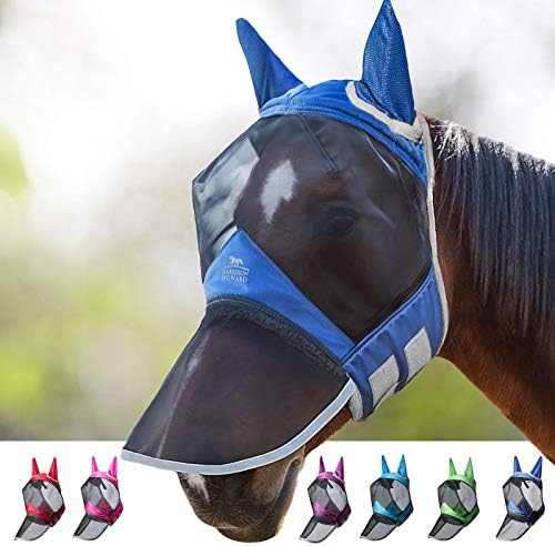 Harrison Howard CareMaster Pro Luminous Horse Fly Mask Дълъг Нос, с Уши UV - Защита за Кон - Aquamarine