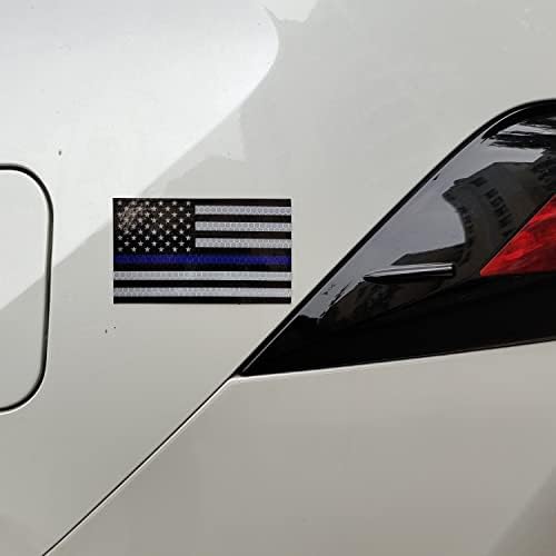 2 ЕЛЕМЕНТА Светлоотразителни Тънки Сини Линии, Автомобилни Магнити - 5x3 инча - Синя Линия на Американското Знаме Магнит