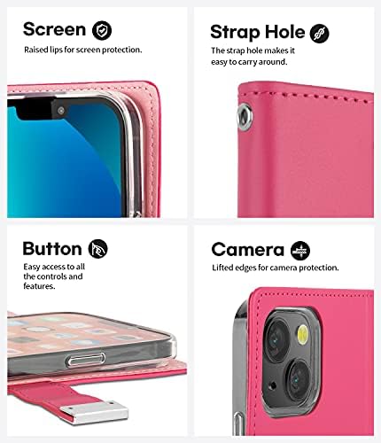 Goospery Rich Wallet е Съвместим с iPhone 13 Mini, Допълнителен Слот за карта Flap Функционален и Модерен Стилен ПУ Кожен Флип държач за карти Калъф за вашия телефон (светло розово) IP1