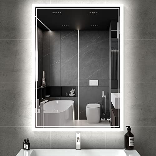 FTOTI 20X28 Инча LED Огледало За Баня със Светлина,Конзола Осветено Огледало За Грим, Анти-Мъгла Дизайн и Затъмняване