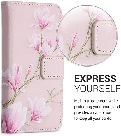 kwmobile Портфейла Case е Съвместим с Alcatel 1 (5.0) - Калъф от изкуствена кожа - Magnolias Pink/White/Dusty Pink