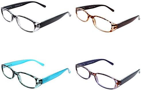 4 чифта Очила за четене с пружинным тръба на шарнирна връзка, Синя Светлина Блокер Очила за жени/мъже (4 цвят+3.50 Увеличение)