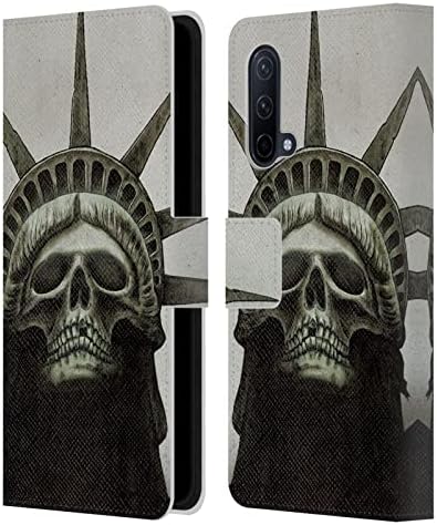 Head Case Designs Официално Лицензиран Райнер Kalwitz Grim Liberty Skulls Кожена Книга Портфейл Калъф е Съвместим с OnePlus