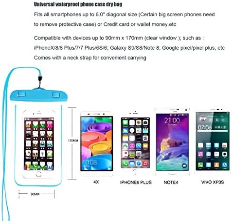 Универсален Водоустойчив Калъф, IPX8 Водоустойчив Калъф за Телефон Суха Чанта Съвместима за iPhone Xs Max/XS/XR/X/8/8P/7/7P Galaxy,До 6.0 Диагонал, Защитен Калъф за басейни, Плаж Каяк П