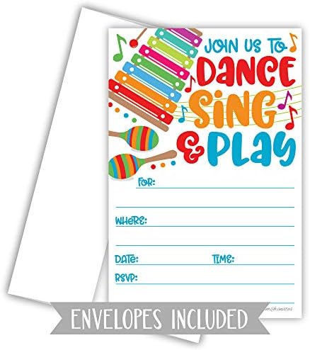 Детски музикални покани (брой 20) С конвертами - Покани за рожден Ден на музикални инструменти