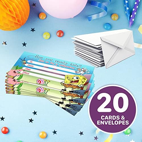 Покани картички спондж боб – 20 Пълни с покани за Детски рожден ден и тематична парти, 10X15 см, Стил картички