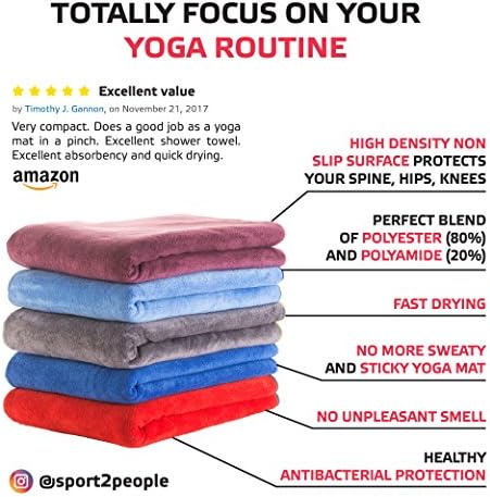 sport2people Микрофибър Sports and Non Slip Hot Yoga Mat Towel - Quick Dry, Soft and Absorbent Gym Towels - Къмпинг, Фитнес,