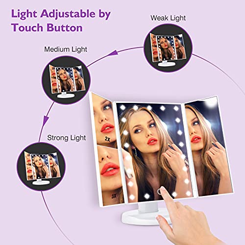 HAMSWAN Light up Makeup Mirror, Личен Десктоп Огледало Trifold Vanity Makeup for Mirror Bedroom Hair Cutting, Smart Touch