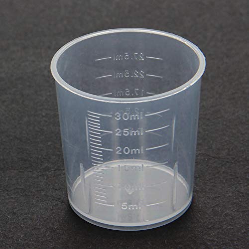 Bettomshin 50Pcs 30ml Metric Straight Shape Transparent Plastic Beaker, Liquid Measuring Cups, Graduated Multiple Mixing