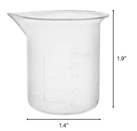 Пластмасова чаша, 25 мл - пластмаса Полипропилен - Релефни градуировки, тънки чучур - Euro Design - Eisco Labs