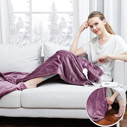 WAPANEUS Foot Pocket Heated Blanket Electric Хвърли with 3 Heating Levels and Auto Shut Off, Flannel Fast-Heating Heated Хвърли 50 x 60, ETL Listed,Машинно пране, Лилаво