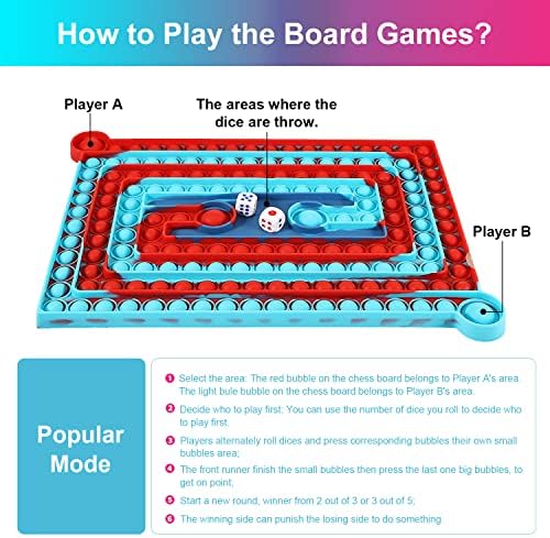 Kawasalle Pop Board Game, Popper It Games with 2 Dices, Silicone Rotate Chess Board Game, Big Size Pop Bubbles Game Board