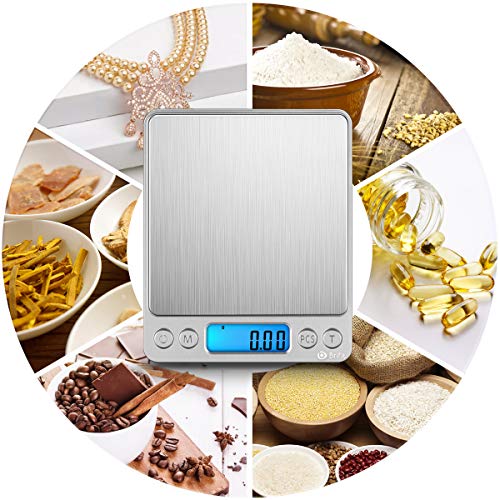 (Най-новият) AMIR Цифрови кухненски везни, 500 гр/ 0,01 грама, Мини Джоб за Бижута Везни, 100 г калибровочный тегло, Кухненски