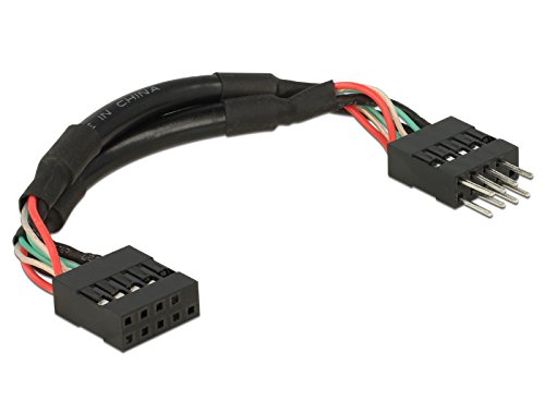 DeLOCK 0.1 m 2xUSB2.0 10P 0.1 M Черен Мъжки Женски USB кабел- USB (кабелите 0,1 m; 2,0; Мъж/жена; 480 Mbit/s, черен)