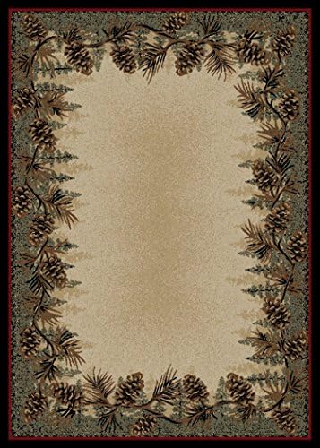 Mayberry Rugs Rustic Pine Lodge Cone Brown Border 9x12 Area Rug, 9'2x12'6