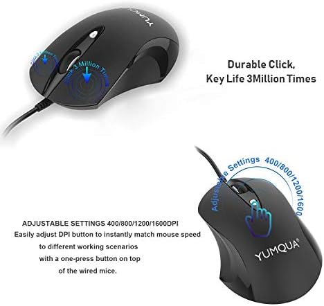 YUMQUA G189 USB Wired Mouse 12 Pack, Офис и Домашна Оптична Ергономична Мишка за компютър с 4 регулируеми DPI (до 1600)