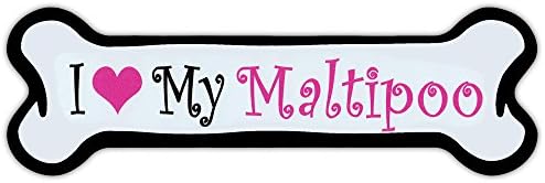 Crazy Sticker Гай Pink Dog Bone формата на сърце Magnet - I Love My Maltipoo (малтийски пудел) - Коли, Камиони, Хладилници