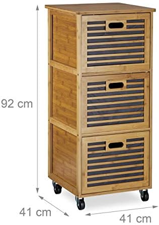 Relaxdays Rolling Tall Кутии от бамбук Гнезда Шкафове, Размери: 92 x 41 x 41 см Решение за съхранение с 3 кутии с колела