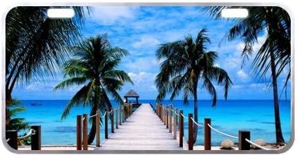 Регистрационен номер Тропически Райски Пясъчен Плаж с палми и море Тема на океана Новост на Капака на Колата Декоративна
