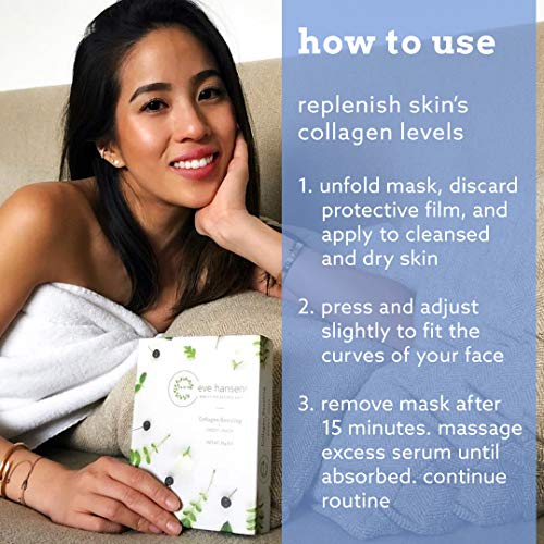 Eve Hansen Collagen Sheet Mask Set - Безмилостна, Естествени Хидратиращи маска за лице срещу бръчки и Тъмни петна - 5X Лицето Mask Sheet Face Masks