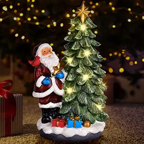 Скулптура от Смола с Ръчно изработени с Led Осветление, захранвани от Батерия или USB, Коледна Елха от Смола с Дядо Коледа, Настолни Коледна Украса На Закрито, Ретро Ко?