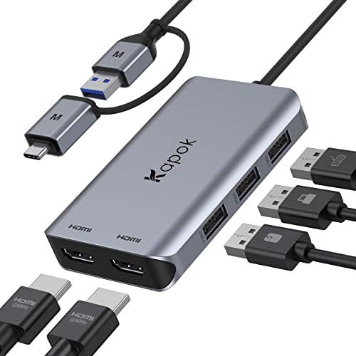 USB to Dual HDMI Adapter, USB 3.0 Dual HDMI Adapter, USB Hub with 2 HDMI, USB Port, Dual Monitor Display Adapter е Съвместим
