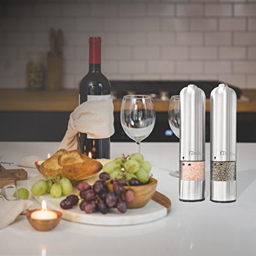 iTouchless Automatic Electric Salt and Pepper Мелница Set – Battery Operated – Регулируема грубост – LED Light, 1 комплект