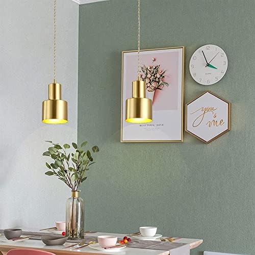 Jnsdy Gold All Copper Chandelier E27 Single Head Hanging Lamp Height Adjustable Ceiling Lighting Fixture Nordic Style Pendant Light for Bedroom Dining Room Living Room (Size : A)