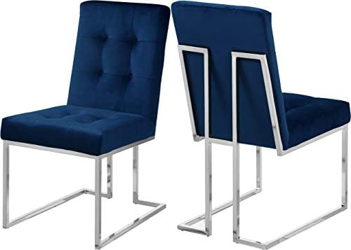 Meridian Furniture Alexis Collection Съвременен | Модерен осеян кадифе стол за хранене с луксозен дълбоко тафтингом копчета