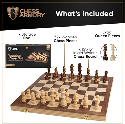 Шах арсенал Шахматен комплект 15 x 15- Инкрустирани Вкусен Дървен Шах, Определени със Сгъваем Шахматна дъска, Шахматными