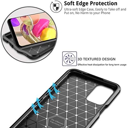SHUNDA LG K42 Case, ултра-тънък от въглеродни влакна Мек Силикон устойчив на удари калъф за телефон LG K42 6.6 - Черен