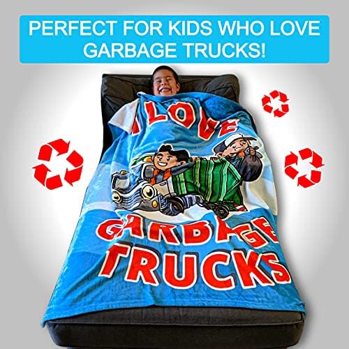 Честит Боклук! Боклукчийски камион Хвърли едно Одеяло, Аз Обичам Боклукчиите, Синьо, Червено, 50x60 см Супер Мека, Топла