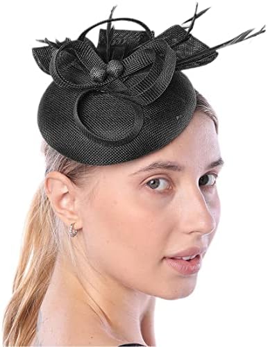 Biruil Women ' s Fascinator Hat Imitation Sinamay Feather Tea Party Pillbox Flower Дерби