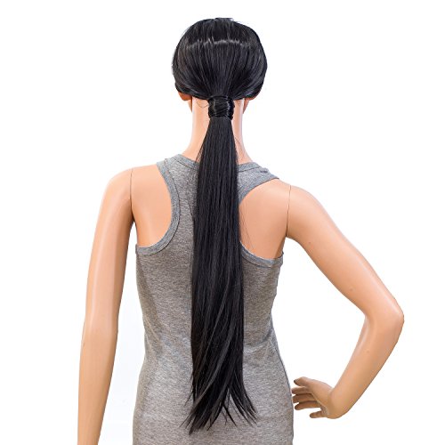 SWACC Women Long Straight/Къдрава Wavy Wrap Around Опашка Extension Synthetic Hair Piece Clip in Hair extensions (Straight,