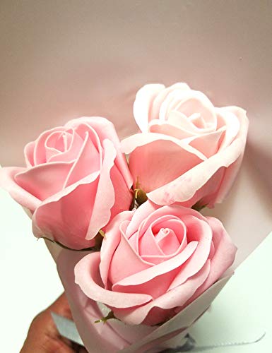 3 Рози Букет от Цветя, Красива Флора Ароматния Сапун За Баня С Дръжка, Растително Етерично Масло Цвете Сапун в Кутия за