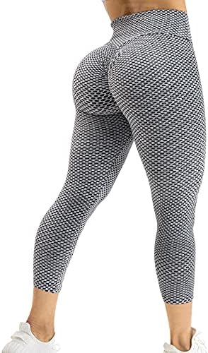 QOQ Жени Ruched-Butt Lifting Yoga Pants Висока Талия Контрол на Корема Тренировка Гамаши Текстурирани Попой Чорапогащи