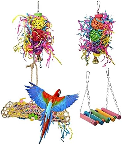 Homyl 4бр Bird Parrot Chewing Toys Pet Bird Cage Swing Toy for Small Parakeets Корели, Conures, Araws, Parrots, Love Birds