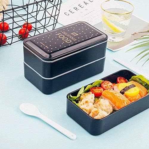 CffdoiFanh Bento Box, Обяд-бокс двуслойни, Ins Nordic Style Lunch Box С прибори за хранене, здрав, фланец, в движение