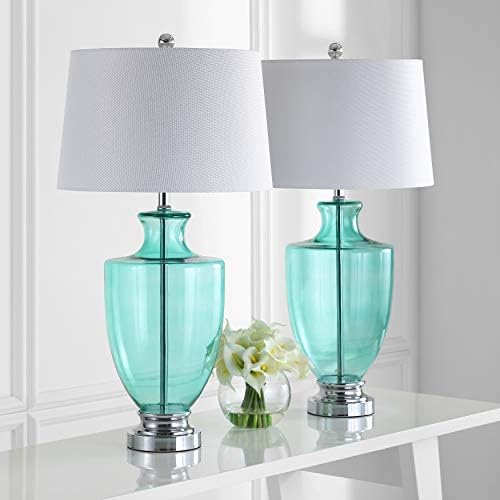Safavieh Lighting Collection Desiree Морски Green Glass 30-inch Спалня Living Room Home Office Desk Nightstand Table Lamp