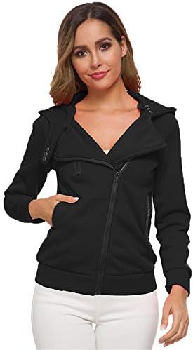 Andongnywell Women Slim Fit Zip-up Hoodie Яке Long Sleeve Sweatshirt Fleece warm casual Outwear With pocket (черен,малка)