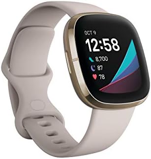 Fitbit Sense Advanced Smartwatch с инструменти за здравето на сърцето, управление на стреса и тенденции на температурата на кожата, бял/златен, един размер (S & L Ленти са включени)